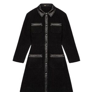 Maje Black Tweed Dress with Silver Details